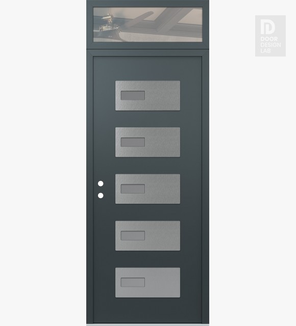 Modern Steel Front Door Diamond D7 36" x 96" anthracite/anthracite frosted Glass Panel stainless steel RHI with Transom clear Glass