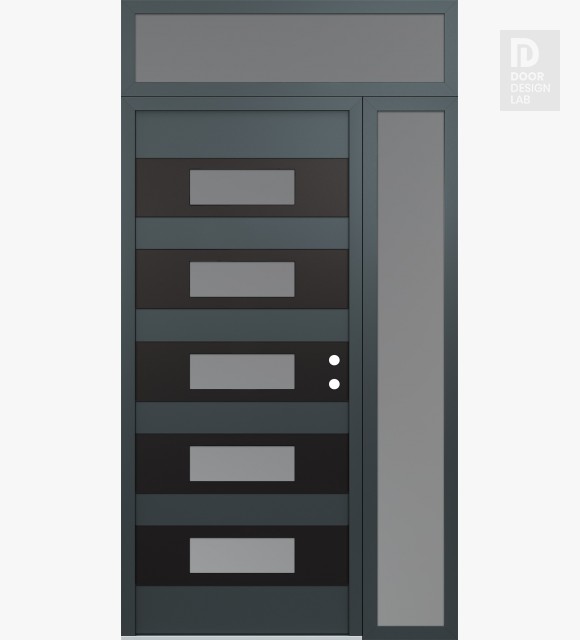 Modern Steel Front Door Diamond D5 48" x 96" anthracite/anthracite frosted Glass Panel black LHI with Sidelite and Transom frosted Glass