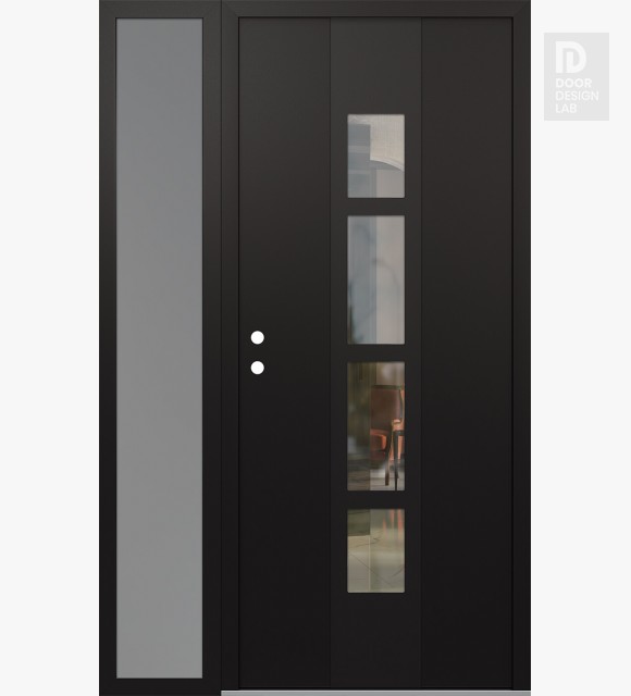 Modern Steel Front Door DIAMOND A10 52" X 80" BLACK/BLACK CLEAR GLASS PANEL BLACK RHI WITH SIDELITE FROSTED GLASS