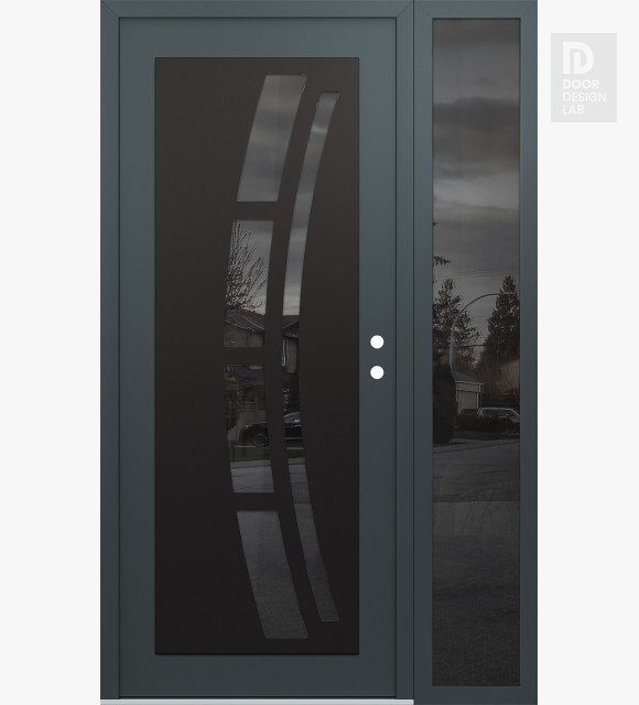 Modern Steel Front Door Diamond C12 48" x 80" anthracite/anthracite mirrored Glass Panel black LHI with Sidelite mirrored Glass