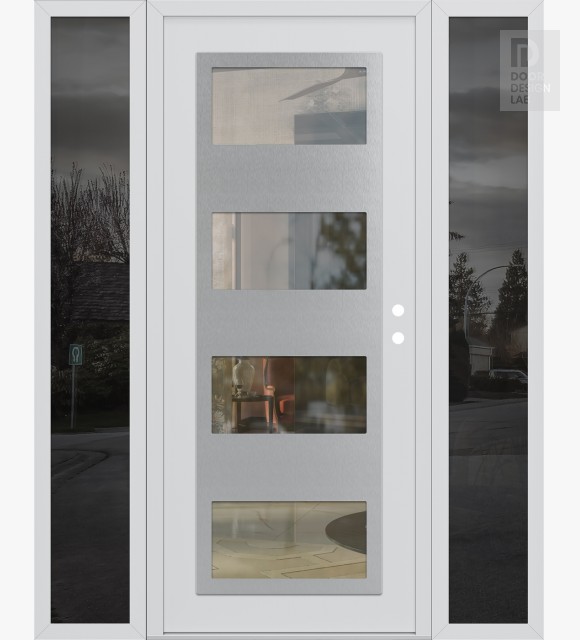 Modern Steel Front Door Diamond C2 60" x 80" white/white clear Glass Panel stainless steel LHI with 2 Sidelites mirrored Glass