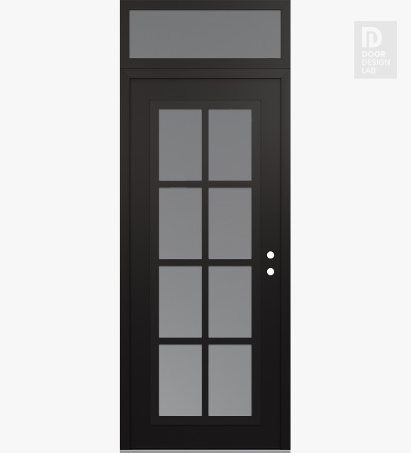 Modern Steel Front Door Diamond C16 36" x 96" black/white frosted Glass Panel black LHI with Transom frosted Glass