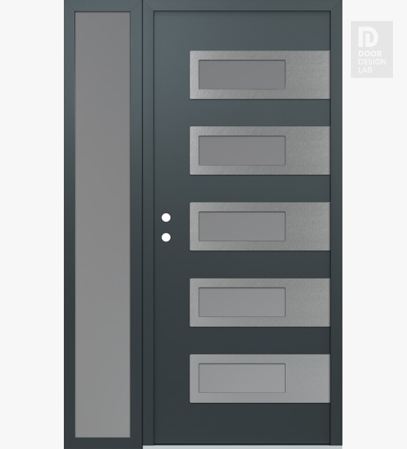 Modern Steel Front Door Diamond D3 48" x 80" anthracite/anthracite frosted Glass Panel stainless steel RHI with Sidelite frosted Glass