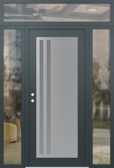 Diamond C6 60" x 96" anthracite/anthracite frosted Glass Panel stainless steel RHI with 2 Sidelites and Transom clear Glass