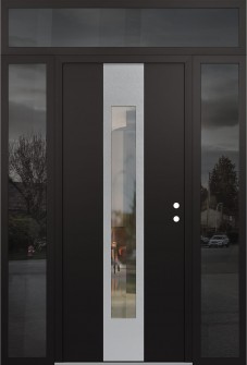 DIAMOND A1 60" X 96" BLACK/BLACK CLEAR GLASS PANEL STAINLESS STEEL LHI WITH 2 SIDELITES AND TRANSOM MIRRORED GLASS