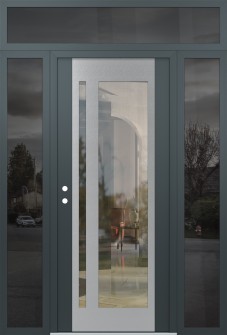 Diamond C15 60" x 96" anthracite/anthracite clear Glass Panel stainless steel RHI with 2 Sidelites and Transom mirrored Glass