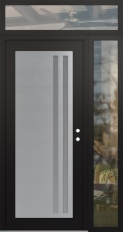 Diamond C6 48" x 96" black/white frosted Glass Panel stainless steel LHI with Sidelite and Transom clear Glass