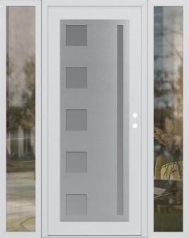 Diamond C3 60" x 80" white/white frosted Glass Panel stainless steel LHI with 2 Sidelites clear Glass