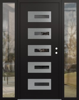 Diamond D6 64" x 80" black/black mirrored Glass Panel stainless steel LHI with 2 Sidelites clear Glass