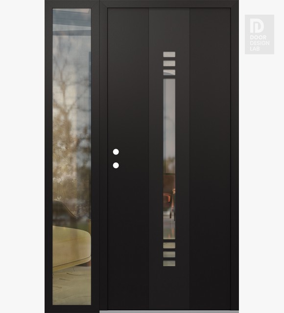 Modern Steel Front Door DIAMOND A5 48" X 80" BLACK/BLACK CLEAR GLASS PANEL BLACK RHI WITH SIDELITE CLEAR GLASS