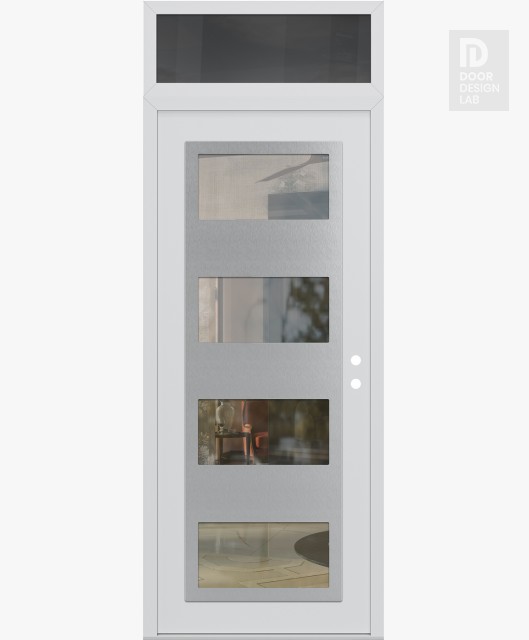 Modern Steel Front Door Diamond C2 36" x 96" white/white clear Glass Panel stainless steel LHI with Transom mirrored Glass