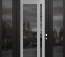 Modern Steel Front Door Diamond C15 60" x 96" black/black mirrored Glass Panel stainless steel LHI with 2 Sidelites and Transom mirrored Glass