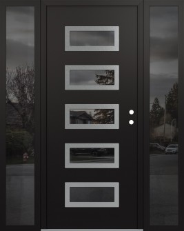 Diamond D1 68" x 80" black/black mirrored Glass Panel stainless steel LHI with 2 Sidelites mirrored Glass