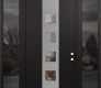 Modern Steel Front Door DIAMOND A13 60" X 96" BLACK/BLACK CLEAR GLASS PANEL STAINLESS STEEL LHI WITH 2 SIDELITES AND TRANSOM MIRRORED GLASS