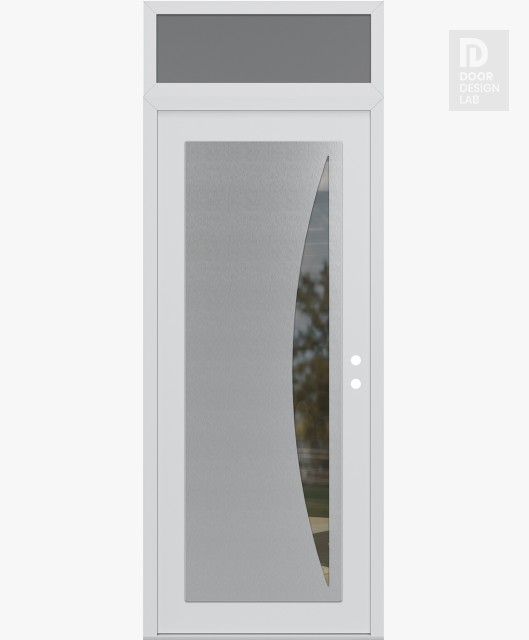 Modern Steel Front Door Diamond C13 36" x 96" white/white clear Glass Panel stainless steel LHI with Transom frosted Glass