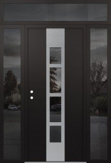 DIAMOND A10 64" X 96" BLACK/BLACK MIRRORED GLASS PANEL STAINLESS STEEL RHI WITH 2 SIDELITES AND TRANSOM MIRRORED GLASS