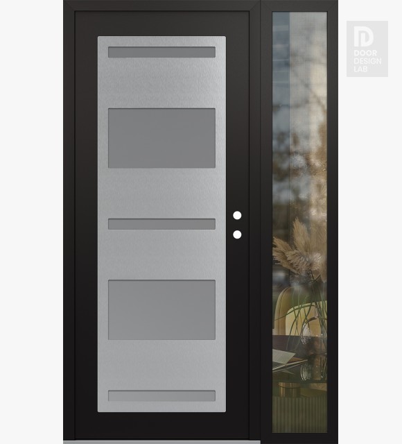 Modern Steel Front Door Diamond C10 52" x 80" black/white frosted Glass Panel stainless steel LHI with Sidelite clear Glass