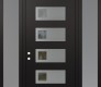 Modern Steel Front Door Diamond D2 64" x 96" black/black clear Glass Panel stainless steel RHI with 2 Sidelites and Transom frosted Glass