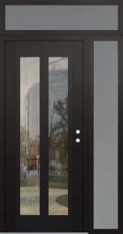 Diamond C14 50" x 96" black/black clear Glass Panel black LHI with Sidelite and Transom frosted Glass