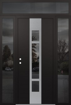DIAMOND A9 68" X 96" BLACK/BLACK MIRRORED GLASS PANEL STAINLESS STEEL RHI WITH 2 SIDELITES AND TRANSOM MIRRORED GLASS