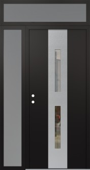 DIAMOND A6 52" X 96" BLACK/BLACK CLEAR GLASS PANEL STAINLESS STEEL RHI WITH SIDELITE AND TRANSOM FROSTED GLASS