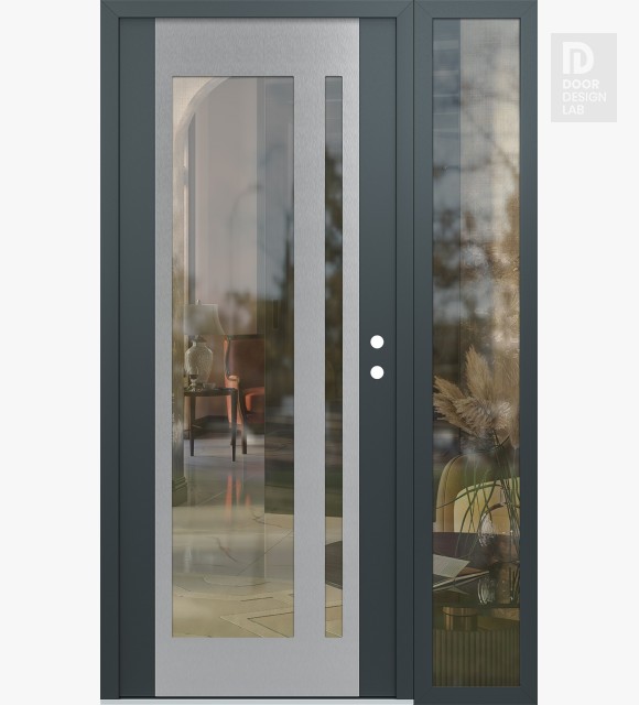 Modern Steel Front Door Diamond C15 52" x 80" anthracite/anthracite clear Glass Panel stainless steel LHI with Sidelite clear Glass