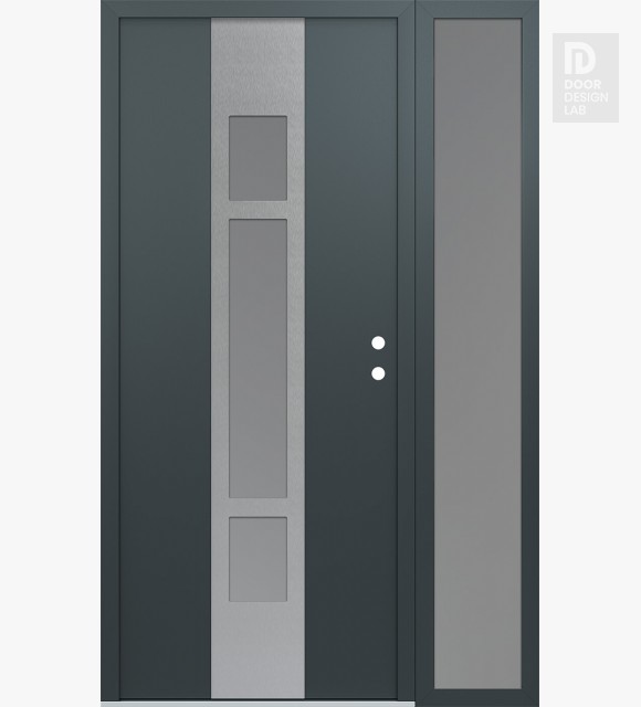 Modern Steel Front Door DIAMOND A9 48" X 80" ANTHRACITE/ANTHRACITE FROSTED GLASS PANEL STAINLESS STEEL LHI WITH SIDELITE FROSTED GLASS