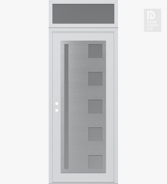 Modern Steel Front Door Diamond C3 36" x 96" white/white frosted Glass Panel stainless steel RHI with Transom frosted Glass