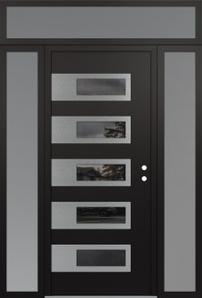 Diamond D3 64" x 96" black/black mirrored Glass Panel stainless steel LHI with 2 Sidelites and Transom frosted Glass