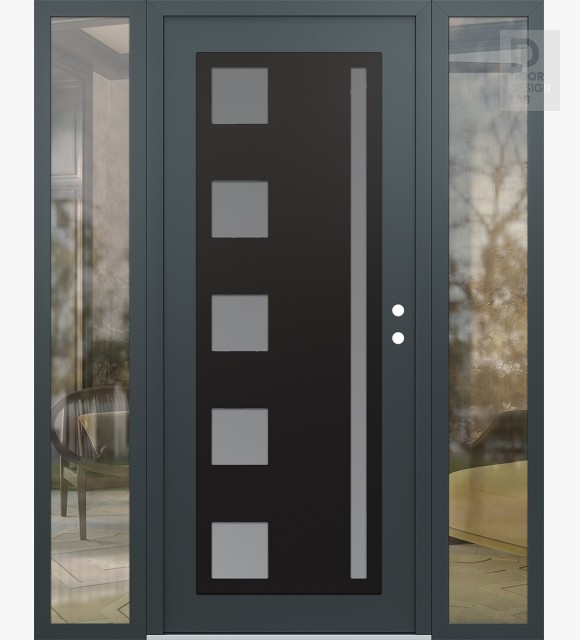 Modern Steel Front Door Diamond C3 68" x 80" anthracite/anthracite frosted Glass Panel black LHI with 2 Sidelites clear Glass