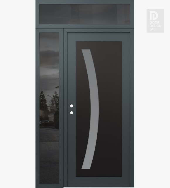 Modern Steel Front Door Diamond C4 52" x 96" anthracite/anthracite frosted Glass Panel black RHI with Sidelite and Transom mirrored Glass