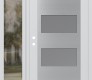 Modern Steel Front Door Diamond C2 52" x 80" white/white frosted Glass Panel stainless steel RHI with Sidelite clear Glass