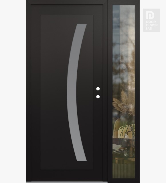 Modern Steel Front Door Diamond C4 52" x 80" black/white frosted Glass Panel black LHI with Sidelite clear Glass