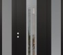 Modern Steel Front Door DIAMOND A8 64" X 96" BLACK/BLACK CLEAR GLASS PANEL STAINLESS STEEL RHI WITH 2 SIDELITES AND TRANSOM FROSTED GLASS