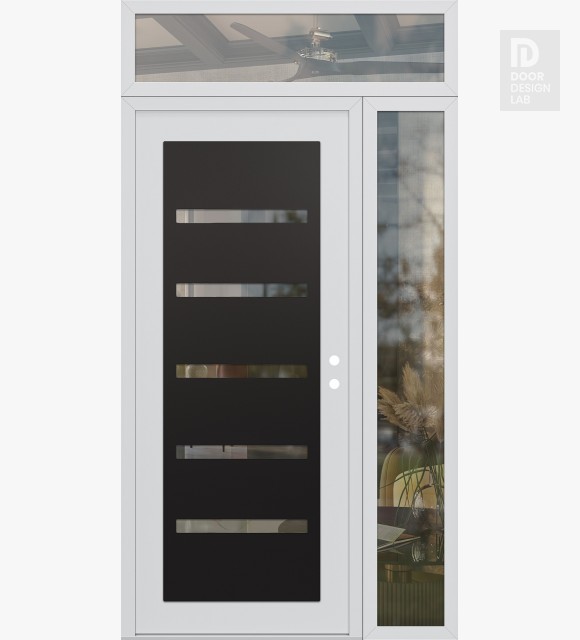 Modern Steel Front Door Diamond C7 52" x 96" white/white clear Glass Panel black LHI with Sidelite and Transom clear Glass