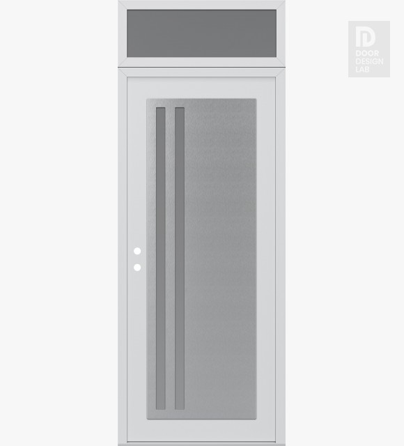 Modern Steel Front Door Diamond C6 36" x 96" white/white frosted Glass Panel stainless steel RHI with Transom frosted Glass
