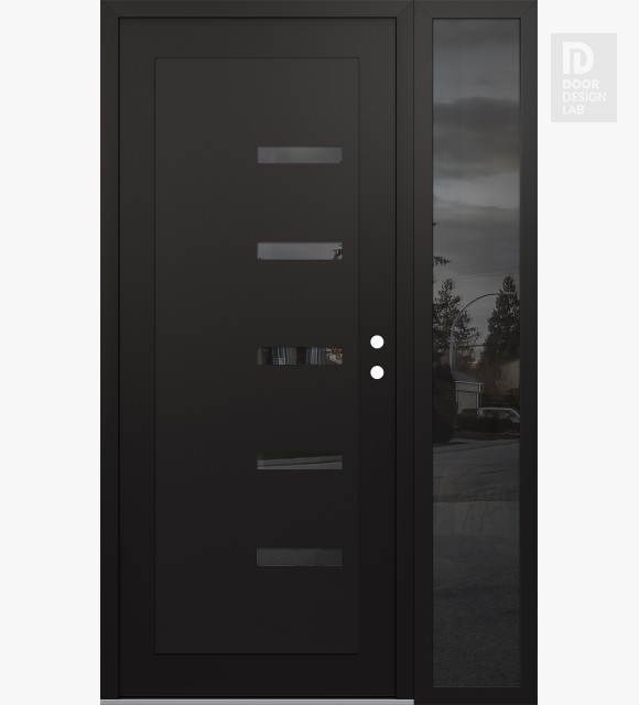 Modern Steel Front Door Diamond C8 52" x 80" black/black mirrored Glass Panel black LHI with Sidelite mirrored Glass