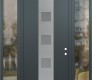 Modern Steel Front Door DIAMOND A12 64" X 96" ANTHRACITE/ANTHRACITE FROSTED GLASS PANEL STAINLESS STEEL LHI WITH 2 SIDELITES AND TRANSOM CLEAR GLASS