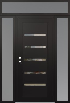 Diamond C7 64" x 96" black/black clear Glass Panel black RHI with 2 Sidelites and Transom frosted Glass