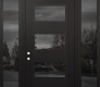 Modern Steel Front Door Diamond C2 68" x 96" black/black mirrored Glass Panel black RHI with 2 Sidelites and Transom mirrored Glass