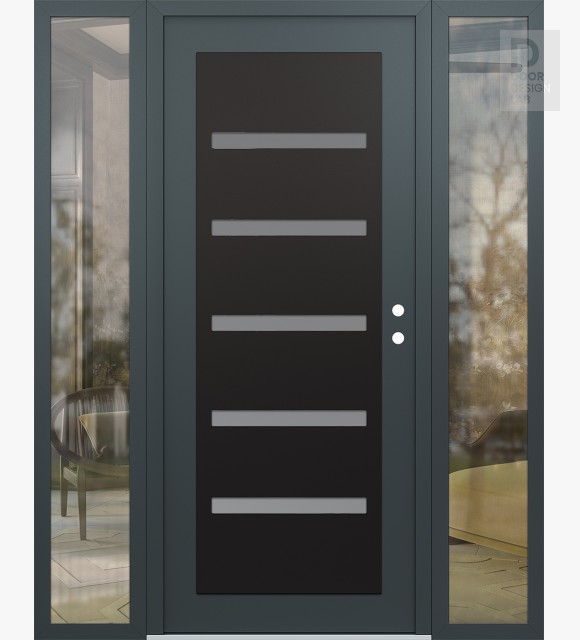 Modern Steel Front Door Diamond C7 68" x 80" anthracite/anthracite frosted Glass Panel black LHI with 2 Sidelites clear Glass