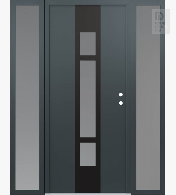 Modern Steel Front Door DIAMOND A9 68" X 80" ANTHRACITE/ANTHRACITE FROSTED GLASS PANEL BLACK LHI WITH 2 SIDELITES FROSTED GLASS