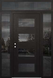 Diamond C2 60" x 96" black/black mirrored Glass Panel black RHI with 2 Sidelites and Transom mirrored Glass