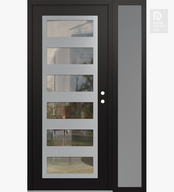 Modern Steel Front Door Diamond C9 50" x 80" black/black clear Glass Panel stainless steel LHI with Sidelite frosted Glass