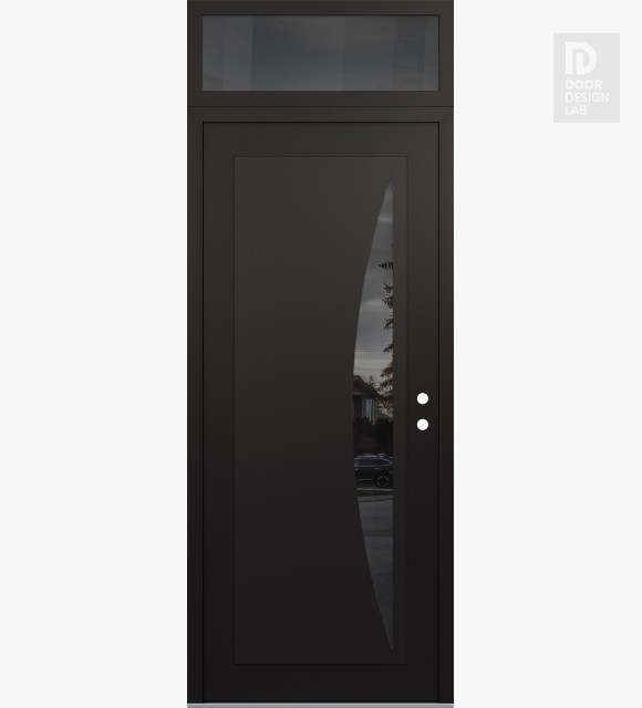 Modern Steel Front Door Diamond C13 36" x 96" black/black mirrored Glass Panel black LHI with Transom mirrored Glass