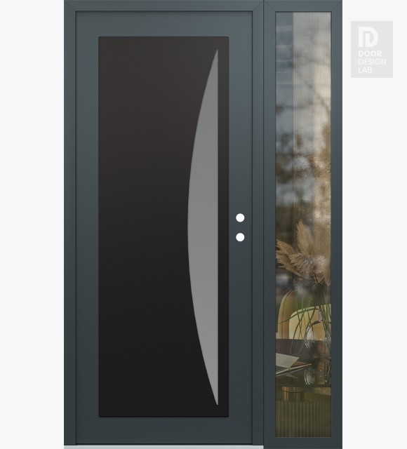 Modern Steel Front Door Diamond C13 48" x 80" anthracite/anthracite frosted Glass Panel black LHI with Sidelite clear Glass