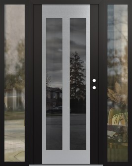 Diamond C14 68" x 80" black/black mirrored Glass Panel stainless steel LHI with 2 Sidelites clear Glass