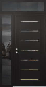 Diamond C11 50" x 96" black/black clear Glass Panel black RHI with Sidelite and Transom mirrored Glass