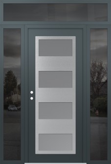 Diamond C2 60" x 96" anthracite/anthracite frosted Glass Panel stainless steel RHI with 2 Sidelites and Transom mirrored Glass