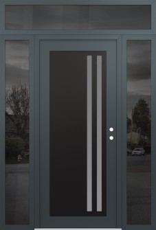 Diamond C6 64" x 96" anthracite/anthracite frosted Glass Panel black LHI with 2 Sidelites and Transom mirrored Glass